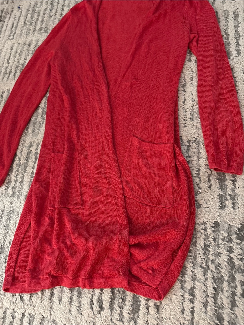 J. Jill pink linen blend long cardigan sweater pockets size M - Picture 2 of 5